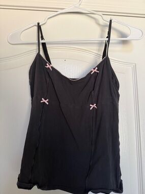 Black Camisole Tank with Pink Bow Accents